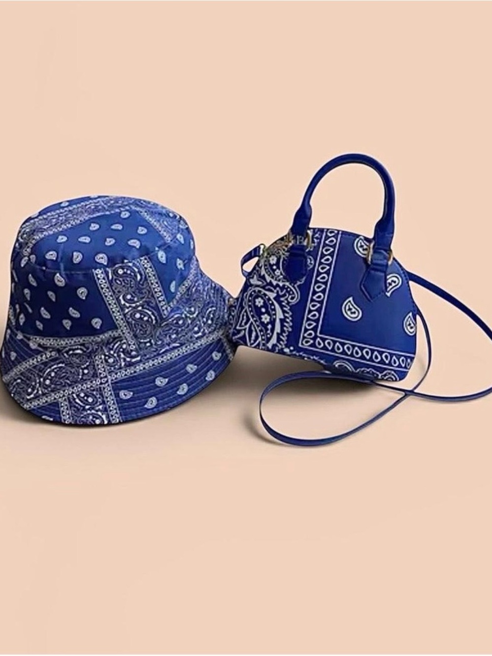 Bandana Print Bucket Hat & Mini Satchel Set - Blue